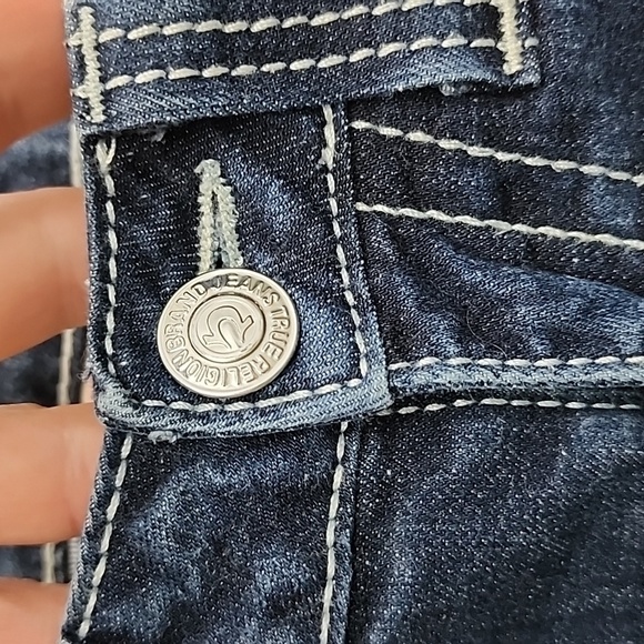 True Religion Women's  Denim Skinny Dark Wash Blue Jeans White Stitch Size 27 - Picture 4 of 16